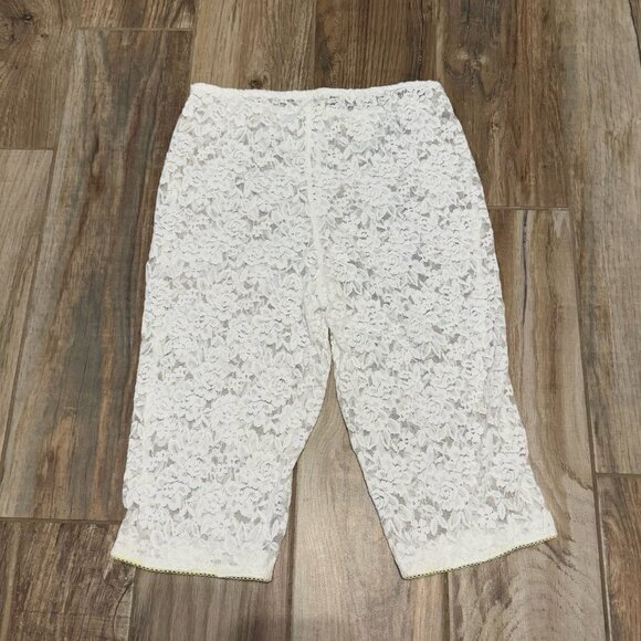 Free People Intimately Womens Ivory Floral Pull On All Day Lace Capri Pants - Picture 2 of 4
